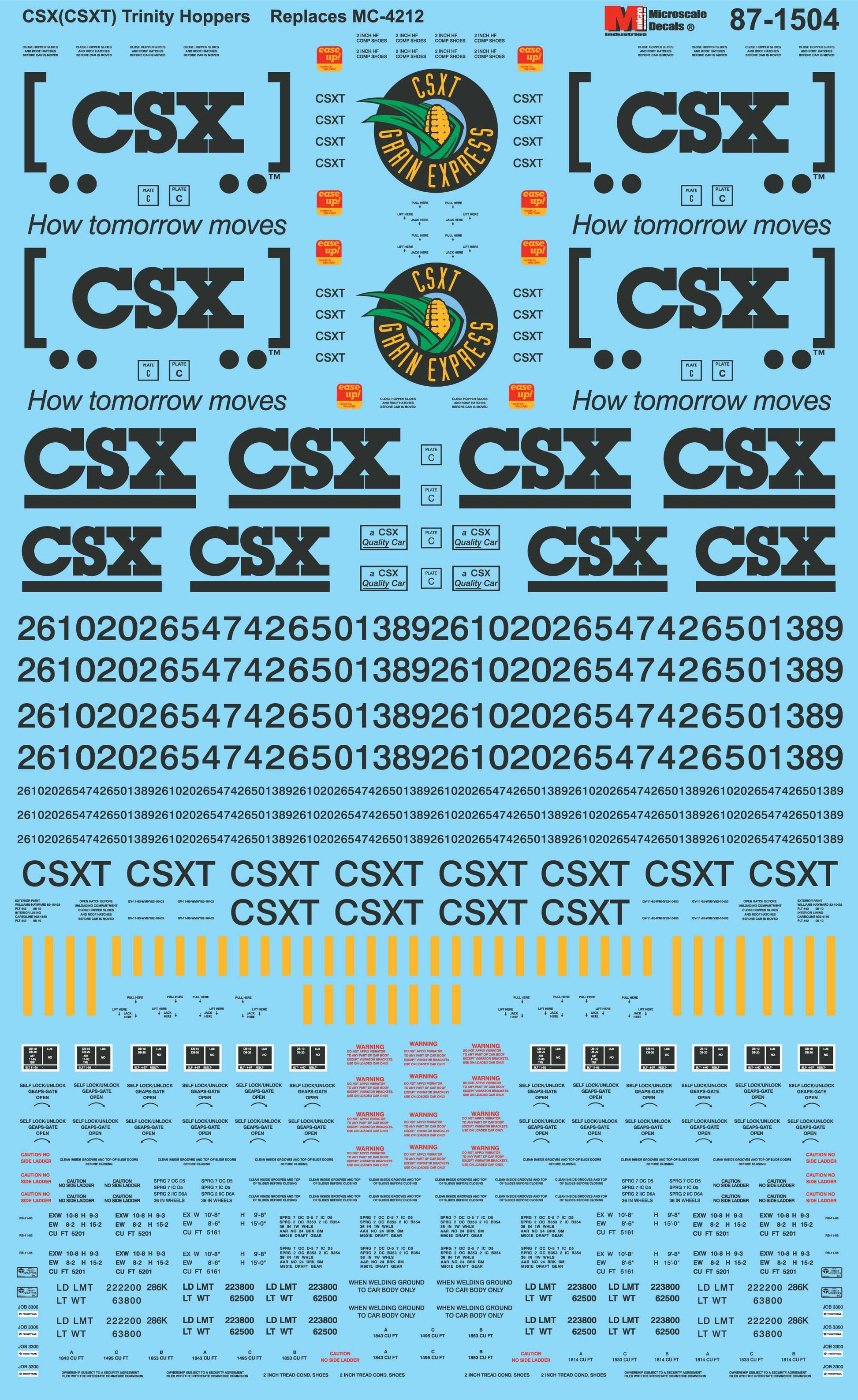 Microscale 87-1504 HO CSXT Trinity Hoppers Decal Sheet
