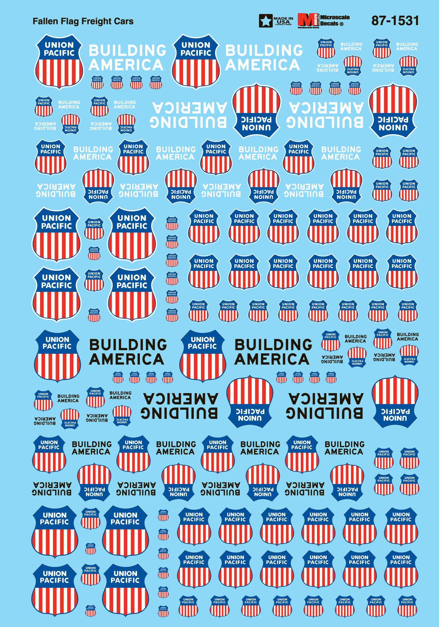 Microscale 87-1531 HO Union Pacific Fallen Flags Freight Car Decal Sheet