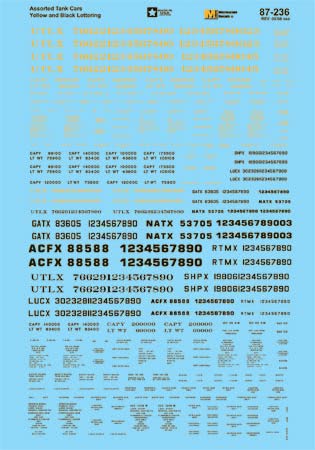 Microscale 87-236 HO 1960 Assorted Tank Cars Yellow/Black Lettering Decal Sheet