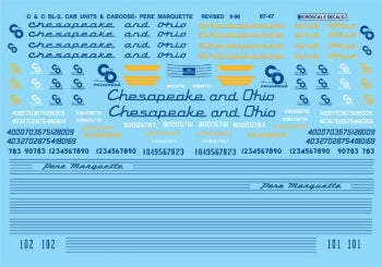Microscale 60-47 N Chesapeake & Ohio and Pere Marquette Cab Units Decal Sheet
