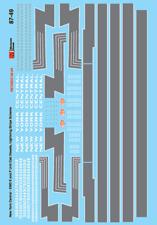 Microscale 87-49 HO 1945-1960 New York Central Cab Diesels Decal Sheet