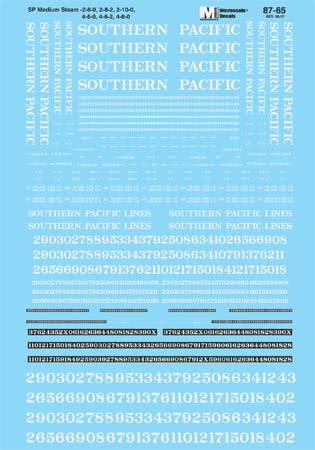 Microscale 60-65 N 1920-50 Southern Pacific Medium Steam Locos Decal Sheet
