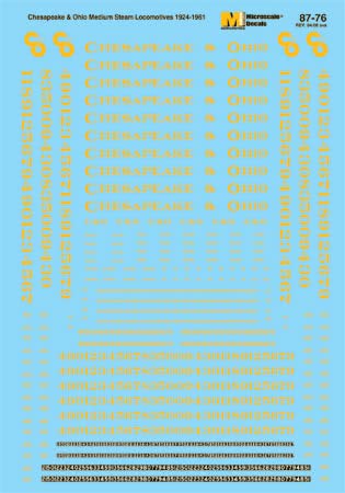 Microscale 60-76 N Chesapeake & Ohio Steam Locomotives Waterslide Decal Sheet