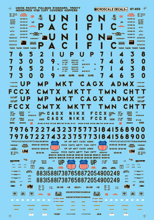 Microscale 87-850 HO UP Pullman-Standard 3-Bay 4750 CuFt Hoppers Decal Sheet