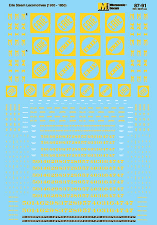 Microscale 87-91 HO 1930-1950 Erie Steam Locomotives Decal Sheet