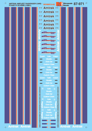 Microscale 60-971 N 1996 Amtrak Amfleet & Horizon Passenger Cars Decal Sheet