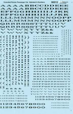 Microscale 90012 HO Black Extended Roman Alphabet & Numbers Decal Sheet