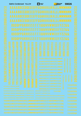 Microscale 90026 HO Yellow Condensed Gothic Alphabet & Numbers Decal Sheet