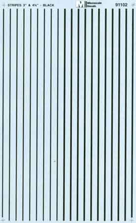 Microscale 91102 HO Black 3 & 4-3/4" Wide Stripes Decal Sheet