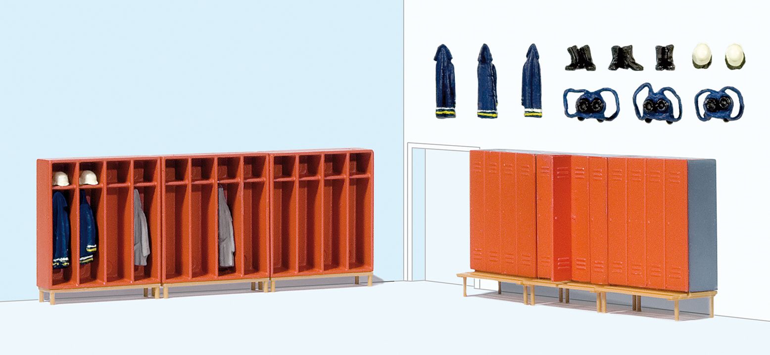 Preiser 17708 HO Firemen's Lockers with Accessories (Set of 6)