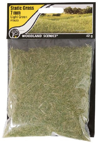 Woodland Scenics FS623 7 mm Light Green Static Grass 1.40 Oz. Bag