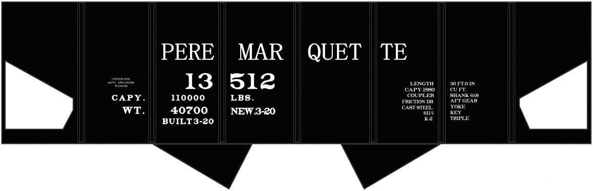 Tichy 10279N N Pere Marquette USRA 2-Bay Hopper (Black Car) Railroad Decal Set