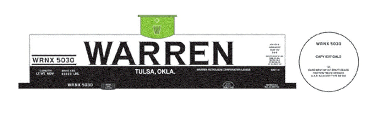 Tichy 10044 HO Warren WRNX 8,000-Gallon Gasoline Tank Car Railroad Decal Set