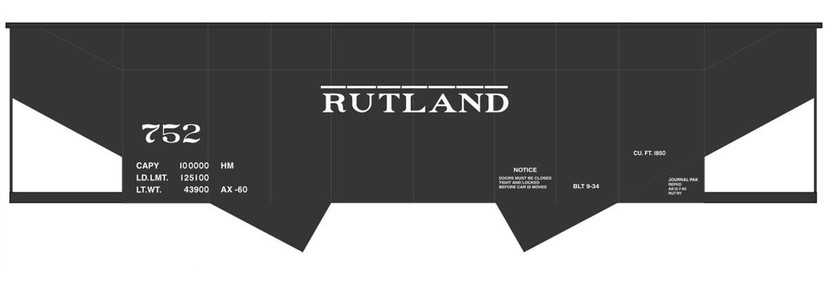 Tichy 10296N N Rutland 2-Bay Steel Hopper (Black Car) Railroad Decal Set