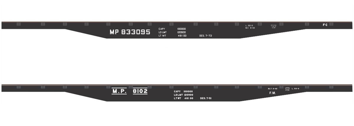Tichy 10267N N Missouri Pacific 50' Steel Flatcar (Black Car) Railroad Decal Set