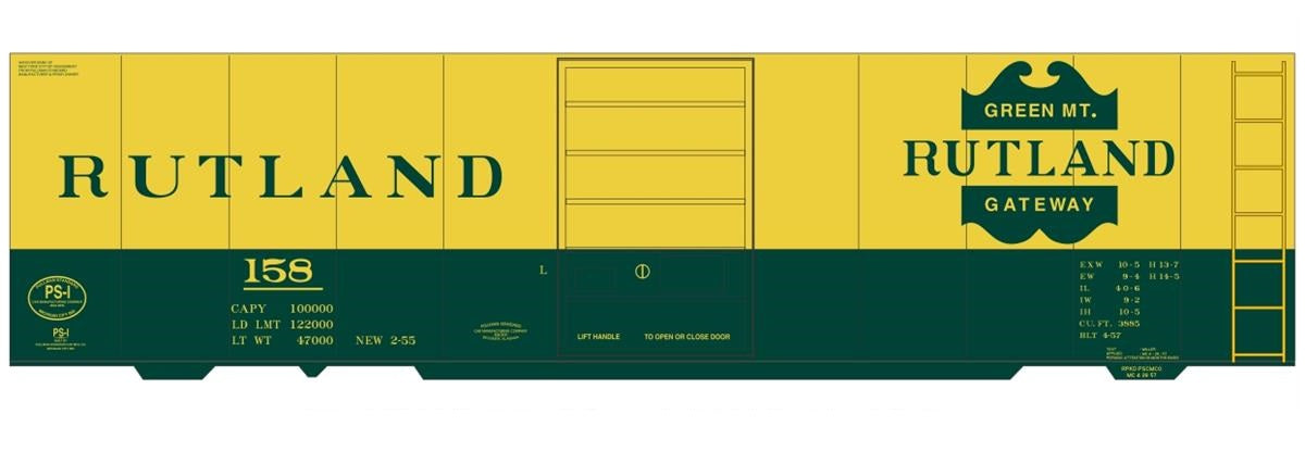 Tichy 10293 HO Rutland 40'' Steel Boxcar (Green, Yellow Car) Railroad Decal Set