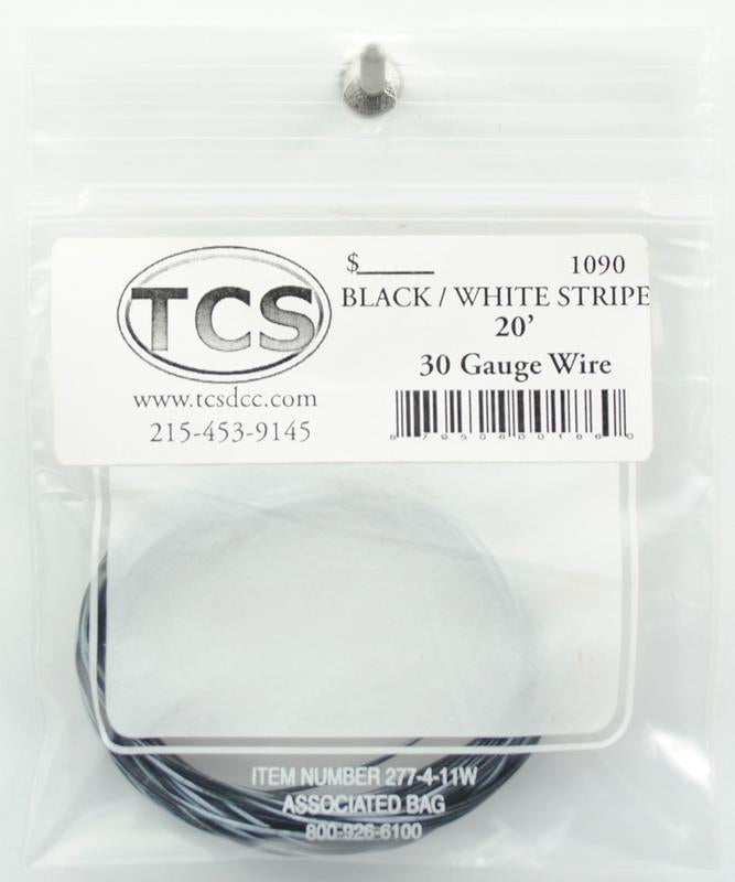 Train Control Systems 1090 20' of 30 Gauge Wire, Black/White Stripe