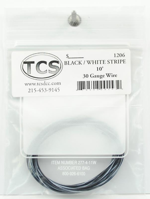 Train Control Systems 1206 10' of 30 Gauge Wire, Black/White Stripe