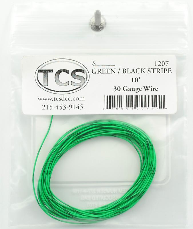 Train Control Systems 1207 10' of 30 Gauge Wire, Green/Black Stripe