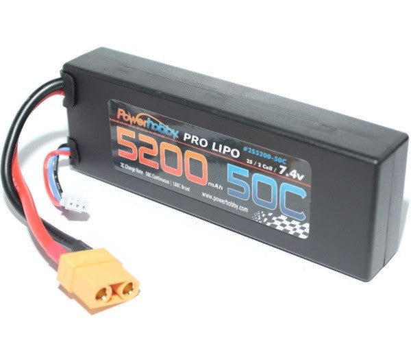 Power Hobby 2S520050C 5200 mAh 7.4V 2S 50C LiPo Battery with Hardwired XT90