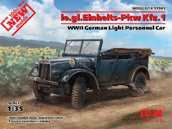 ICM 35581 1:35 WWII German le.gl.Pkw Kfz1 Light Car (New Tool) Vehicle Kit