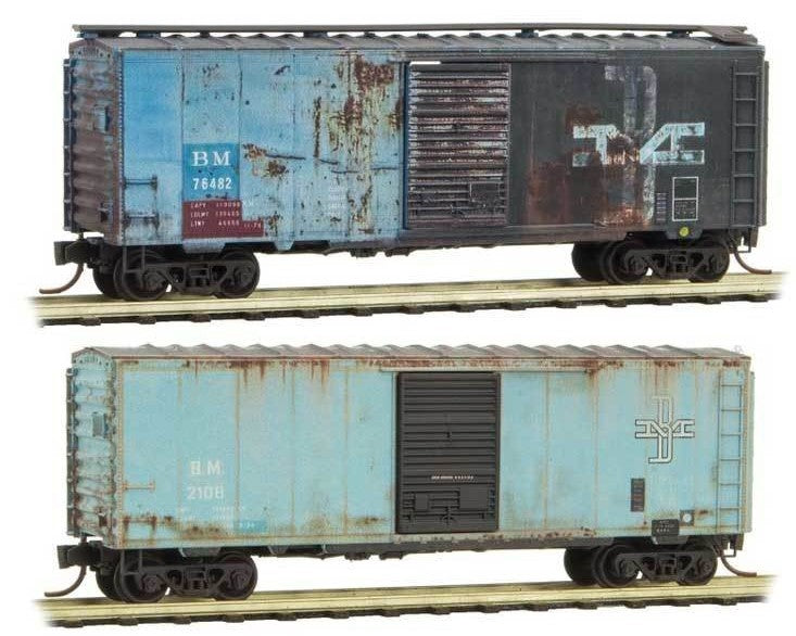 Micro-Trains 02044696 N B&M Weathered 40' Single-Door Boxcar (Set of 2)