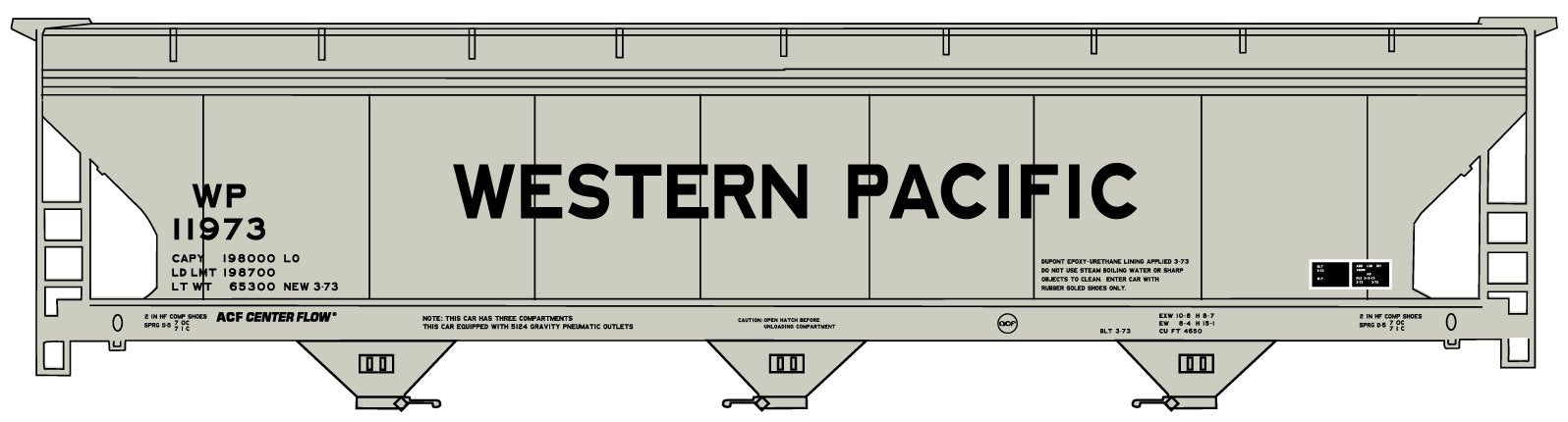 Accurail 2111 HO Western Pacific 2000 Series ACF 3-Bay Covered Hopper Kit