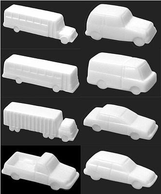 JTT Scenery Products 97007 HO Scale White Plastic Bus & Truck (Pack of 3)