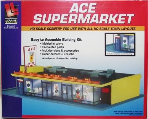 Life Like 433-1330 HO Scale Ace Super Market Molded in Colors Building Kit