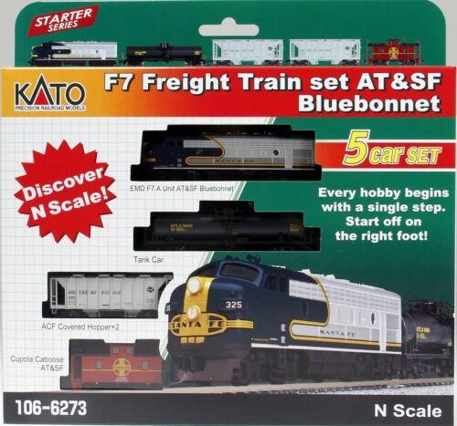 Kato 106-6273-DCC N Santa Fe Blue Bonnet F7 Freight Train Set (Set of 5)