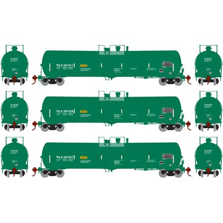 Athearn 16500 N TILX/Green 30,000 Gallon Ethanol Tank #1 (Set of 3) NIB