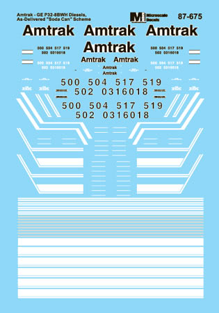 Microscale 60-675 N Amtrak Dash 8-32BWH Diesels Waterslide Decal Sheet