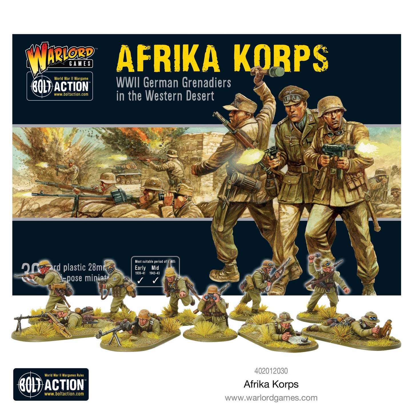 Bolt Action 402012030 1:56 Afrika Korps Infantry Figure Kit (Pack of 30)