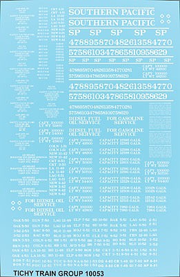 Tichy 10053 HO Southern Pacific MOW Tank Cars White Lettering Decal