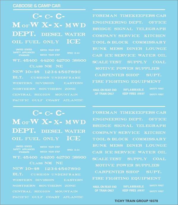 Tichy 10378 HO Maintenance-of-Way and Camp Car Data Decal
