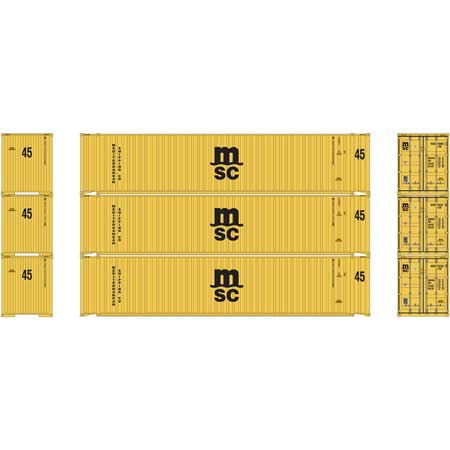 Athearn 24556 HO MSC 45' Ready-to-Run Container (Pack of 3)