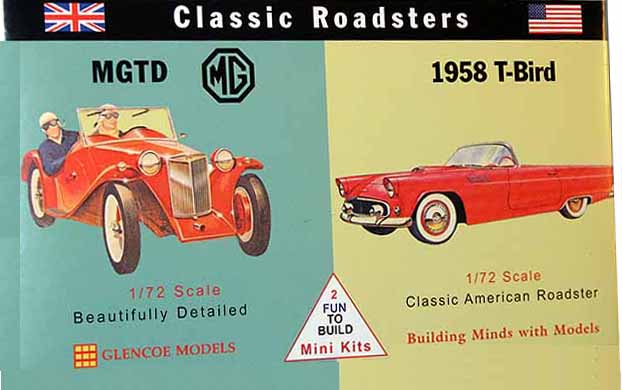Glencoe 3606 1:72 Classic Roadsters Minis - MGTD & 1956 Thunderbird