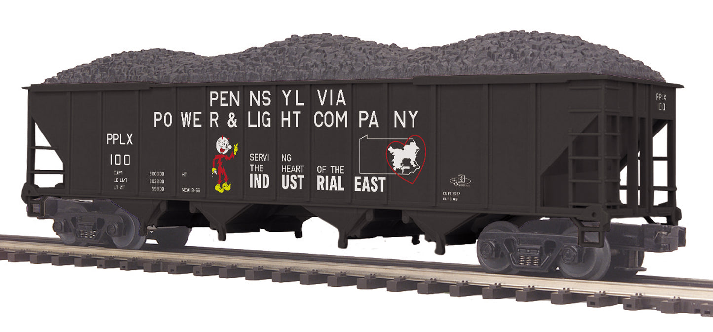 MTH 20-97887 O Pennsylvania Power & Light 4-Bay Hopper Car with Coal Load #100