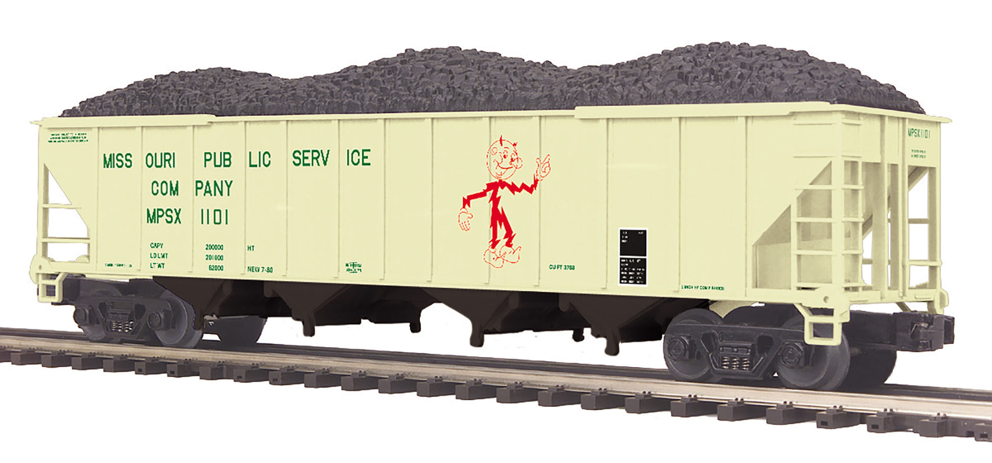 MTH 20-97902 O Missouri Public Service Premier 4-Bay Hopper Car w/ Coal Load