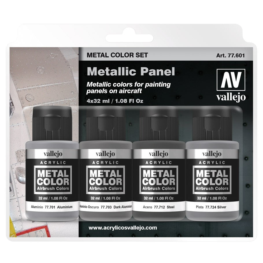 Vallejo Paint 77601 Metallic Panel Aircraft Metal Colors Paints (Set of 4)