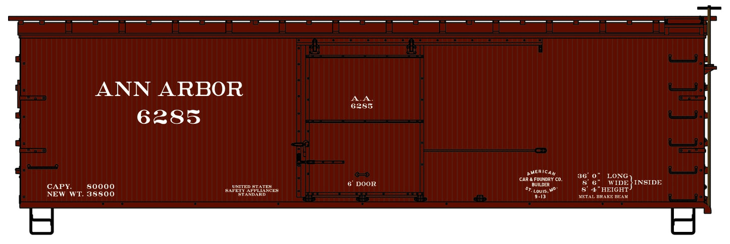 Accurail 1710 HO Ann Arbor 36' Double Sheath Wood Boxcar Kit #6285