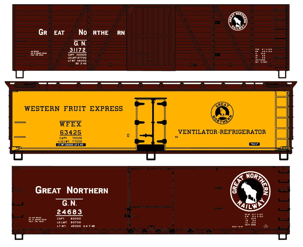 Accurail 8110 HO Great Northern 40' Wood Boxcar and Reefer (Set of 3)