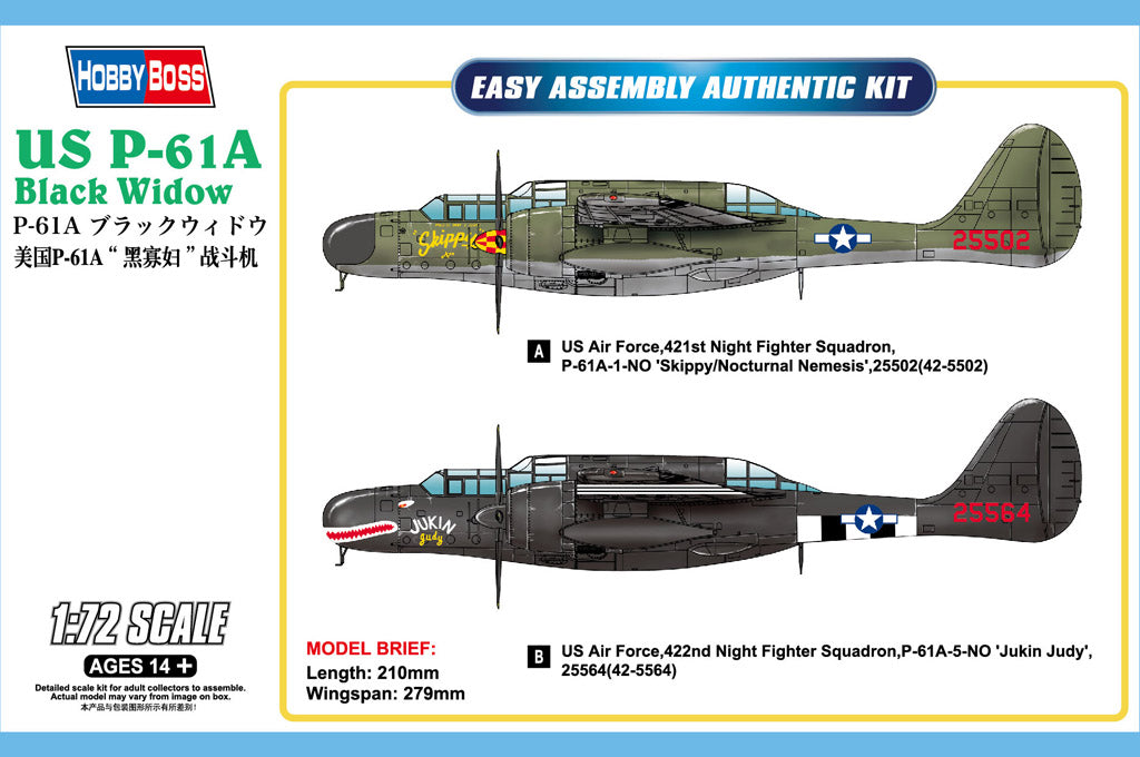 Hobby Boss Models 87261 1:72 Northrop US P-61A Black Widow Military Plane Kit