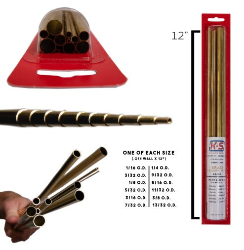 K&S 3400 1/16" to 13/32" x 12" Telescopic Brass Tubing (Set of 12)