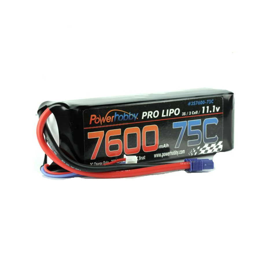 Power Hobby 3S760075CEC5HCS 7600mAh 11.1V 3S 75C LiPo Battery with Hardwired EC5
