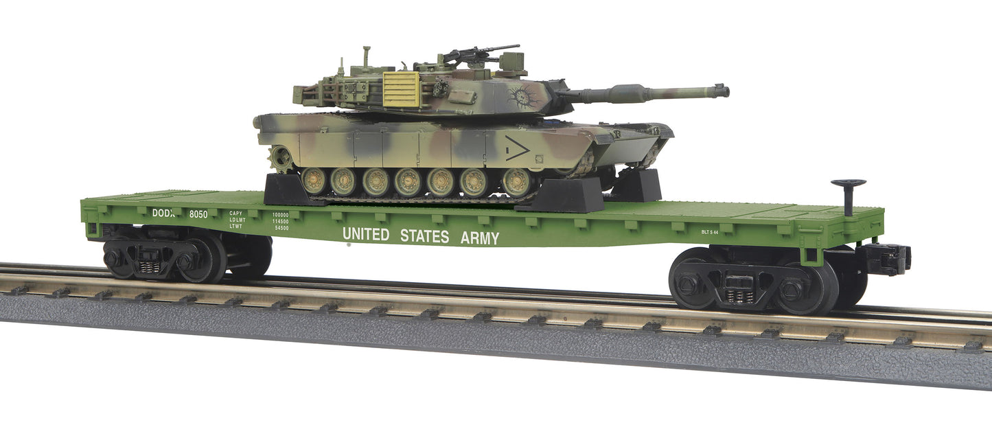 MTH 30-76770 O Gauge U.S. Army Flatcar with M1A Abrams Tank #8050 LN/Box