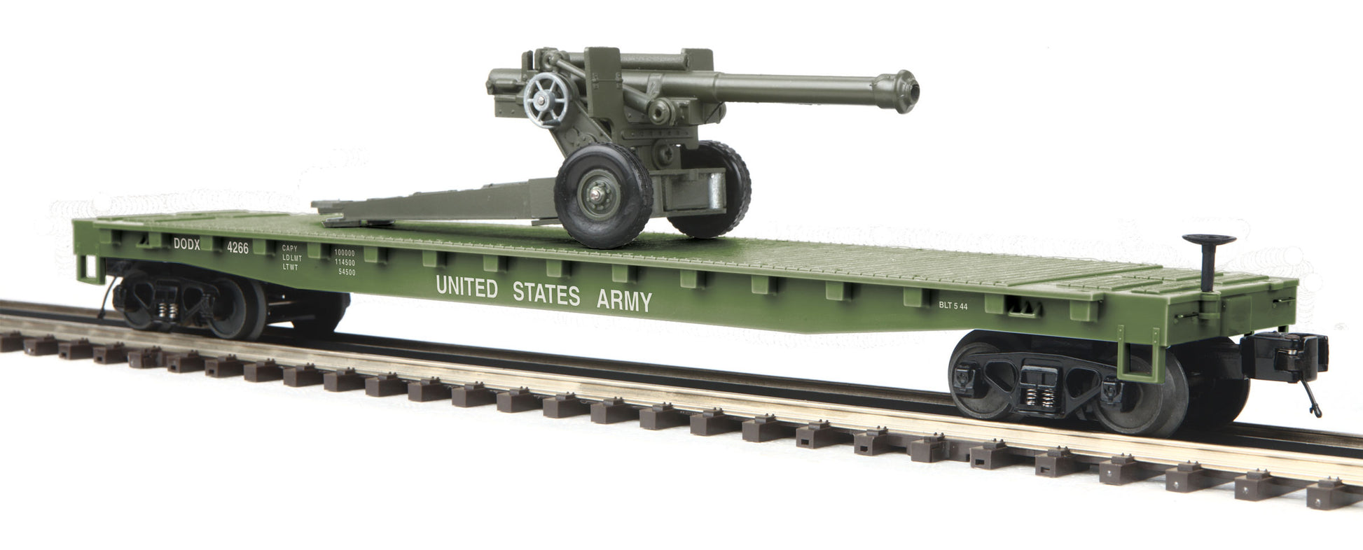 MTH 30-76771 O Gauge U.S. Army Flatcar with 105mm Howitzer #4266 LN/Box