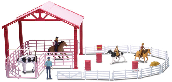 New-Ray SS-37275 1:20 Pink Horse Barrel and Corral Riding Playset