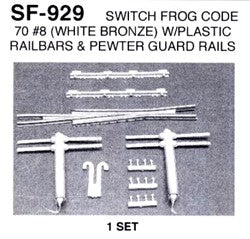 Details West 929 HO Switch Frog Code 70 #8 Set w/Railbars Pewter Guard Rails