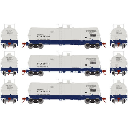 Athearn 16686 HO UTLX/White & Blue RTR 16,000-Gallon Tank #2 (Box of 3)